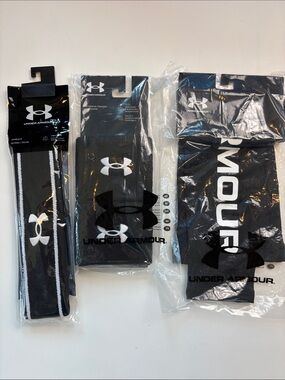 NEW Under Armour Accessory Bundle Black OSFA L/XL Headband Wristbands Arm Sleeve